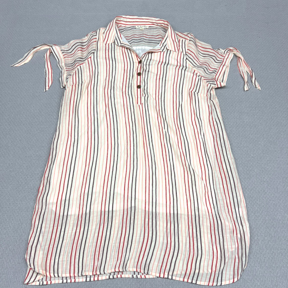 Indigo Rose Striped Tunic Shirt Dress Tie Sleeve Button Front Plus Size 3X - Picture 1 of 10